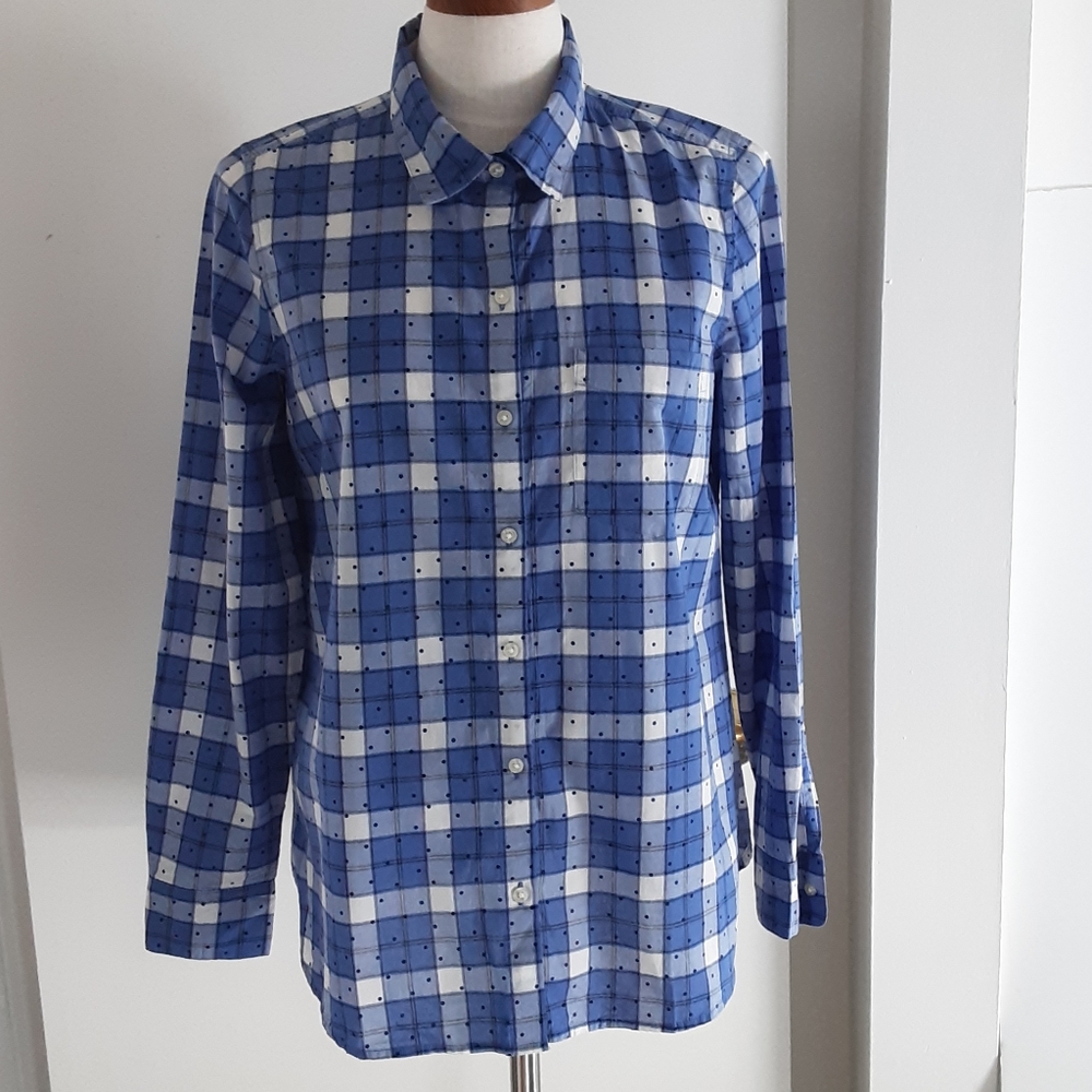 Old Navy blue plaid polka dot button down shirt M